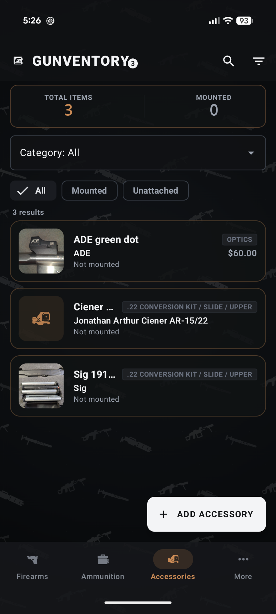 Accessories inventory