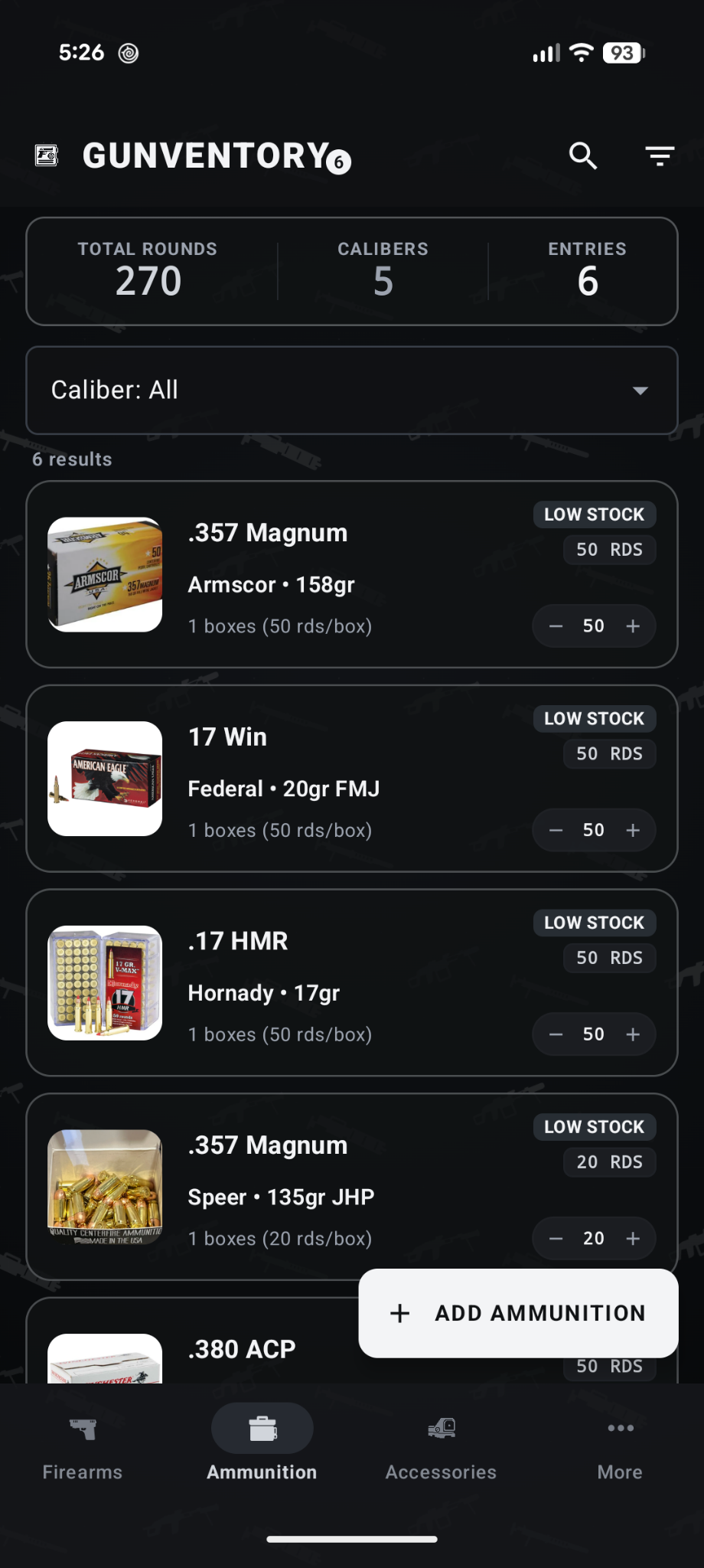 Ammunition inventory