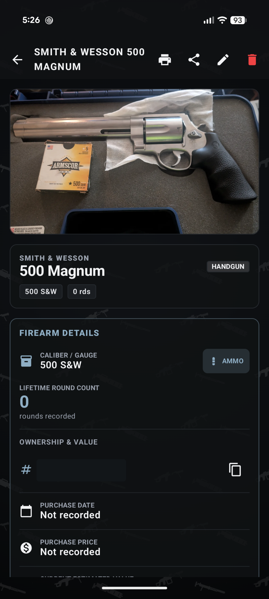 Gunventory firearm detail screen