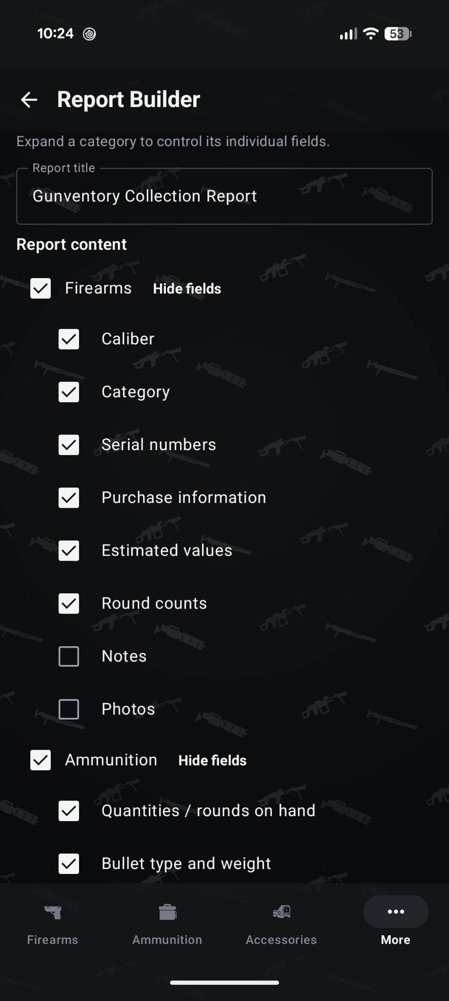Gunventory Custom Report Builder